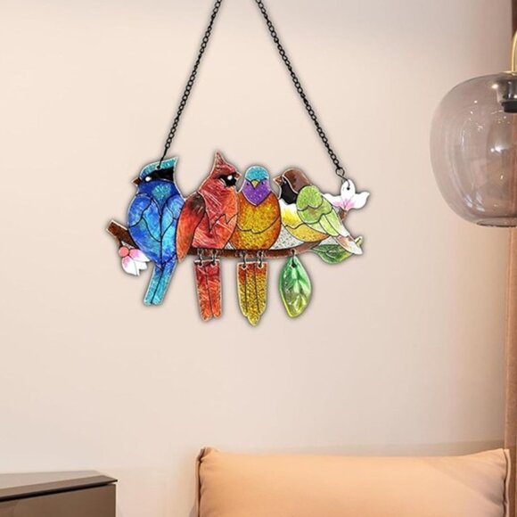 Other - NEW Stained Glass Window Hanging - Hummingbird on Branch Suncatcher Hand-Painted